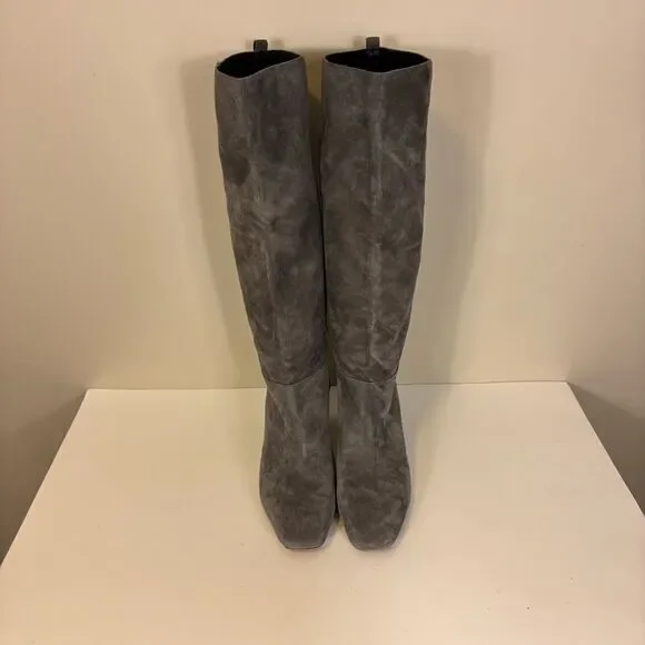 J. McLaughlin Grey Suede Heeled Knee High Tall Pull On Boots 8.5 - Picture 5 of 9